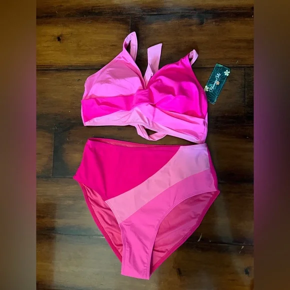 Pink Colorblock Bikini Set - Picture 1 of 3